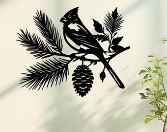Cardinal on a Branch Metal Wall Decor, Bird Lovers Gift, Metal Garden Art, Metal Tree Art, Outdoor Garden Decor, Cabin Wall Ornament