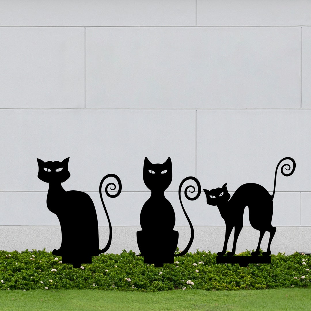 Black Cat Halloween Decorations, Spooky Cats Halloween Decor With Metal