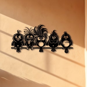 Funny Cartoon Birds Metal Wall Art, Unique Bird Wall Decor, Whimsical Home Decor, Laser Cut Metal Art, Funny Animal Wall Hanging