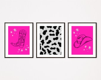 Disco Cowgirl PRINTABLE Wall Art | Dorm Decor Print Set of 3 | Downloadable Prints | Instant Download | Digital Download | Artwork