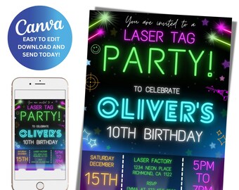Laser Tag Birthday Invitation: Editable Party Invite (Digital Download)