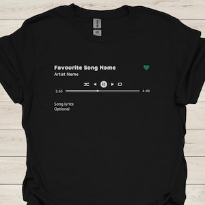 Personalised Song Lyrics T-Shirt - Custom Music Player Design, Add Your Favorite Song Title, Artist & Lyrics - Perfect Gift for Music Lovers