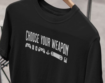 Gamer T-Shirt, Retro Spielkonsolen, Waffe wählen