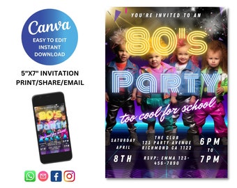 Editable 80s Party Invite: Retro Design (Instant Download)