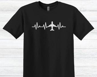 Pilot Heartbeat T-Shirt - Crafted for Flight Aficionados, Pilots, Plane Enthusiasts