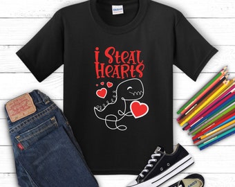 Kids I Steal Hearts Trex Dino Boy Valentines Day Toddler T-Shirt