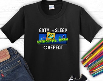 Geometry Dash T-Shirt, Kids Gamer Tee, Eat Sleep Repeat, Kids Heavy Cotton Tee
