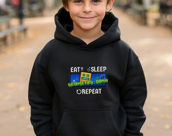 Geometry Dash Kids Hoodie, Kids Gamer Hooded Sweatshirt, Eat Sleep Repeat GD