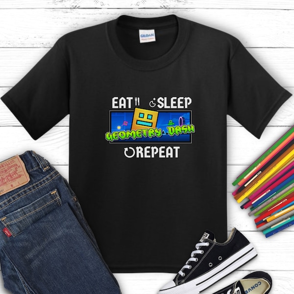 T-shirt Geometry Dash, T-shirt Gamer pour enfant, Répétition Eat Sleep, T-shirt en coton épais pour enfant
