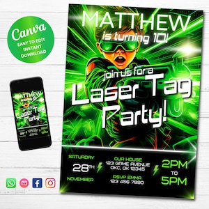 Editable Laser Tag Birthday Invitation: Canva Template (Digital Download)