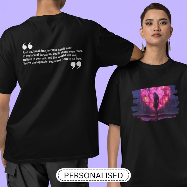 Personalisiertes Song-Shirt, Ihr eigenes Bild mit Pinseleffekt auf der Vorderseite, Text auf der Rückseite, Geschenk für Musikliebhaber