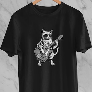 Cat Guitar Player Shirt, Cool Cat Tee, Guitarist Shirt, Gift for Guitar Lover & Music Fans