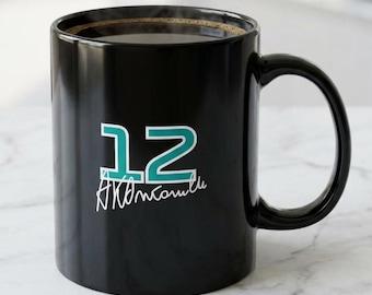 Black Kimi Antonelli Number 12 Mug, Racing Driver Signature Ceramic Coffee Cup, Motorsport Fan Mug