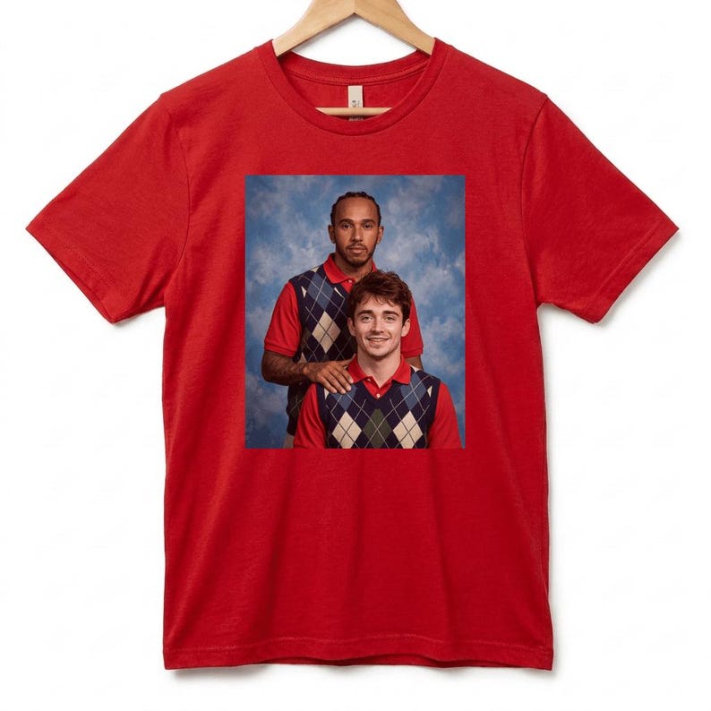 Lewis & Charles Awkward 1990s School Photo T-Shirt, Vintage Yearbook Style Formula Racing Fan Tee image 2