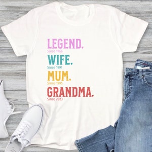 Camisa personalizada para mamá, esposa y abuela, regalo del Día de la Madre, para mamá, nana, nana, abuela con años y títulos personalizados
