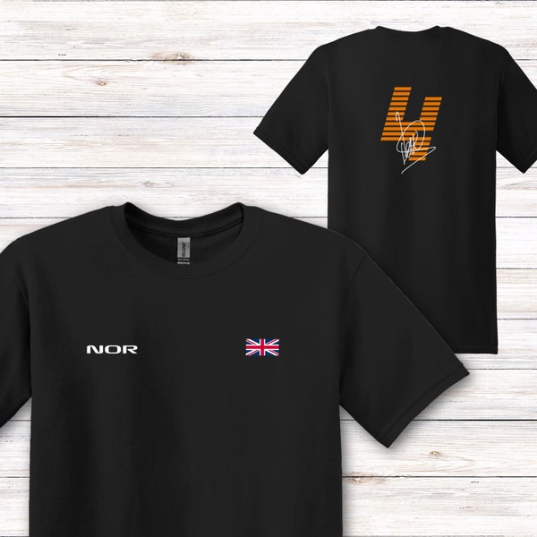 Lando Norris Signature Series F1 T-Shirt, Front & Back - Exclusive British Racing Design,