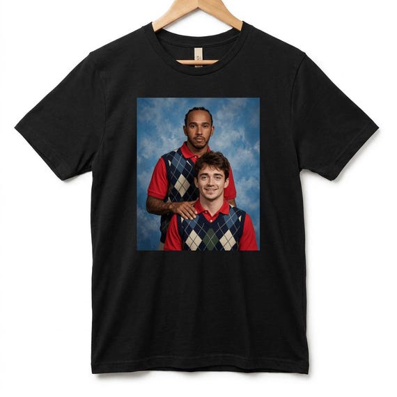 Lewis & Charles Awkward 1990s School Photo T-Shirt, Vintage Yearbook Style Formula Racing Fan Tee