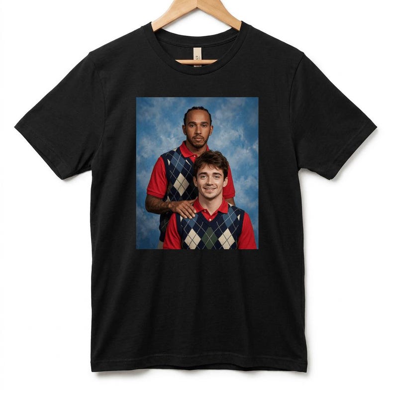 Lewis & Charles Awkward 1990s School Photo T-Shirt, Vintage Yearbook Style Formula Racing Fan Tee image 1