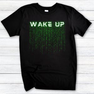 Neo Wake Up T-Shirt, Matrix Style Tee, Sci-Fi Gift - Unisex Softstyle T-Shirt
