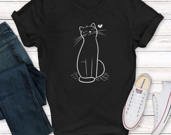 Minimalist Cat Line Art T-Shirt, Feline Tee