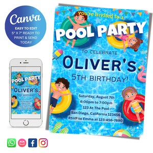 Pool Party Invitation, Pool Birthday Invitation, Pool party, Summer, swimming party, EDITABLE, INSTANT DOWNLOAD