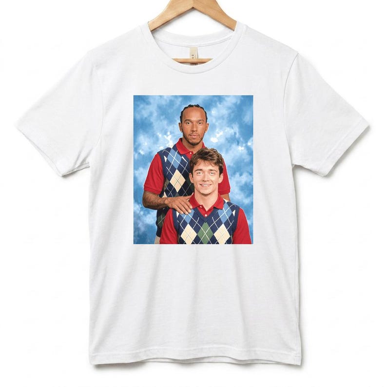 Lewis & Charles Awkward 1990s School Photo T-Shirt, Vintage Yearbook Style Formula Racing Fan Tee image 3