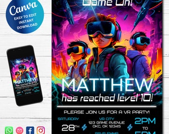 Invitation modifiable VR Brithday Party, Virtual Reality Party, Téléchargement instantané, Imprimable, Gamer Party Invite