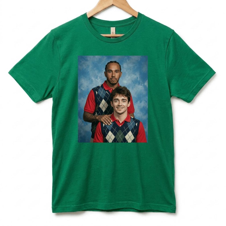Lewis & Charles Awkward 1990s School Photo T-Shirt, Vintage Yearbook Style Formula Racing Fan Tee image 4