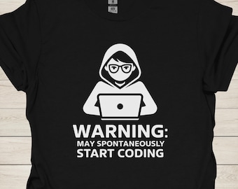 Coder T-Shirt - Warning: May Spontaneously Start Coding - Funny Programmer T-Shirt for Developers & Tech Enthusiasts