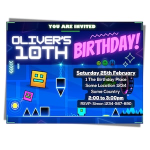 Geometrie Dash Digitale Einladung, personalisierte Partyeinladung, GeburtstagSeinladung, für Gamer, digital/druckbar