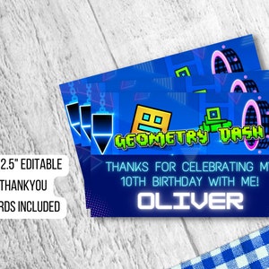 Editable Geometry Dash Digital Birthday Invitation Printable Gamer Party Invite, Thankyou Card Included, Instant Download imagem 4