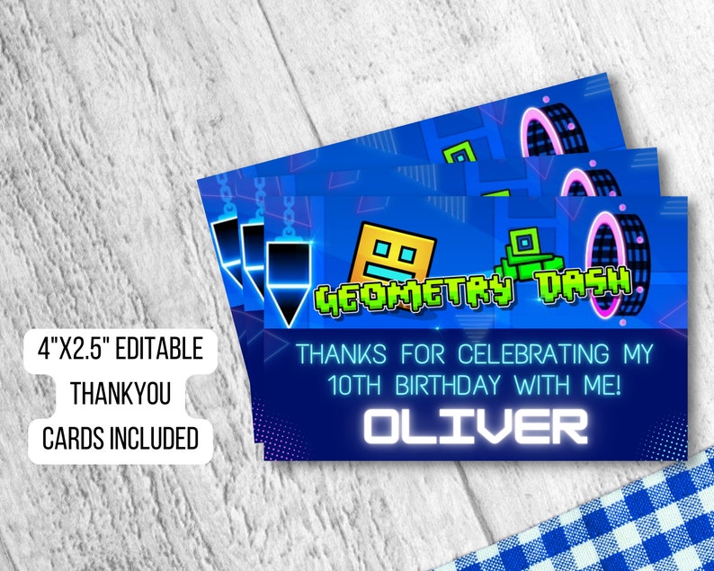 Editable Geometry Dash Digital Birthday Invitation Printable Gamer Party Invite, Thankyou Card Included, Instant Download imagem 4