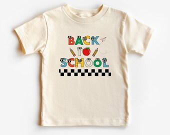 Camisa de cara de regreso a la escuela para niños pequeños, camiseta de lápiz, camiseta de manzana roja y ojos felices, ropa única de regreso a la escuela para niños