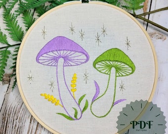 Magical Mushrooms PDF Pattern / embroidery / hand embroidery pattern / embroidery hoop art / wall art / DIGITAL DOWNLOAD