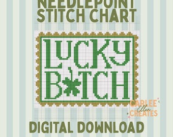 St Patrick’s Day Needlepoint Chart | Lucky B*tch Pattern | Funny Needlepoint Design | 13 & 18 Mesh | Instant Download