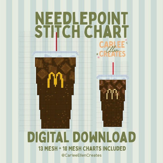 Diet Coke Needlepoint Chart | McDonald’s Dr Pepper Needlepoint Pattern | Funny Needlepoint Design | 13 & 18 Mesh | Instant Download