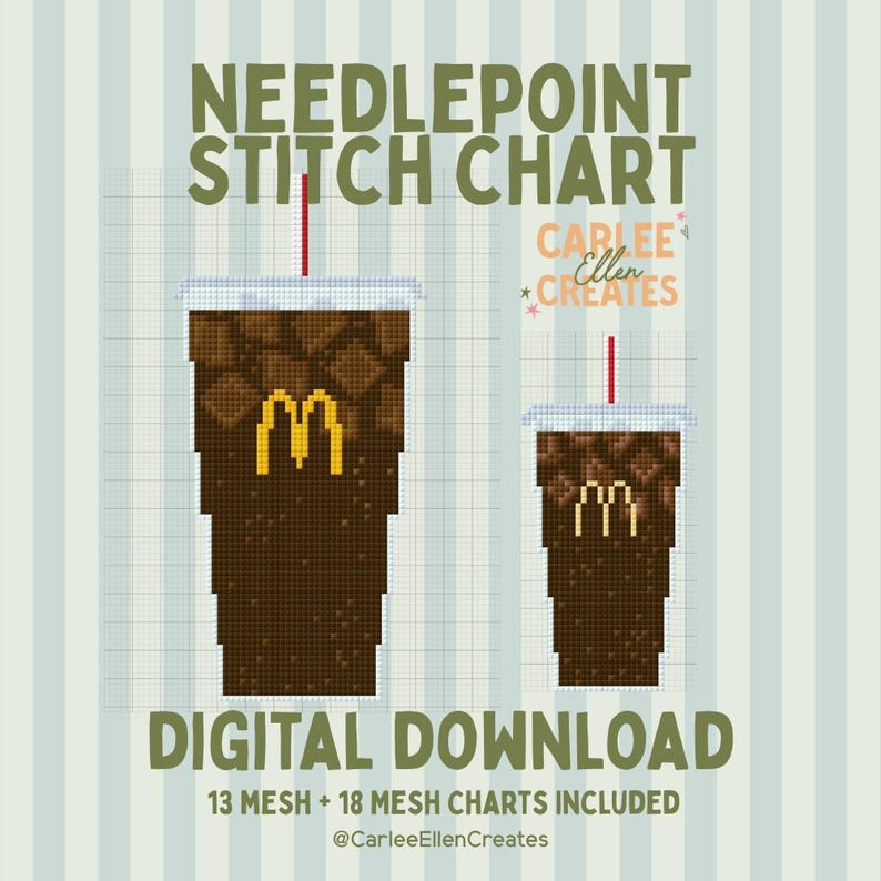 Diet Coke Needlepoint Chart | McDonald’s Dr Pepper Needlepoint Pattern | Funny Needlepoint Design | 13 & 18 Mesh | Instant Download image 1