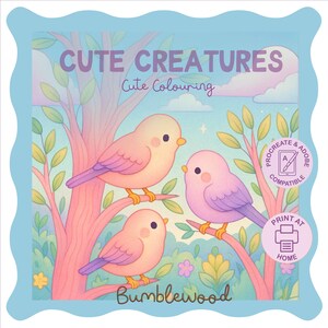 Cute Creatures Coloring Book | 10 Pages | Kawaii Colouring PDF + PNG Digital Download
