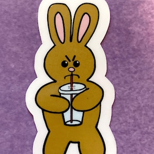 Angry Bunny with Drink Water & UV Resistant 2 inch Vinyl Sticker