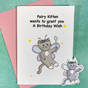 Cartão de aniversário e combinação de adesivos - Cute Fairy Kitty Cat