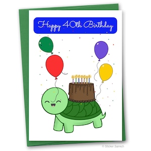 Carte de joyeux 40e anniversaire tortue mignonne (personnalisée)