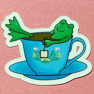 Cute Froggie Relaxing in a Teacup Waterproof Vinyl Sticker
