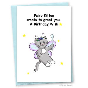 Linda tarjeta de cumpleaños con gatito de hadas / Sonrisas y felicidad Amor y dulces sueños