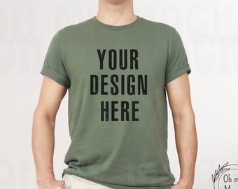 BELLA CANVAS MILITARY Green mockup, mens mockup, Military Green mock up, Man Mockup, Bc 3001 Military Green, ,model mockup, Male Model mock