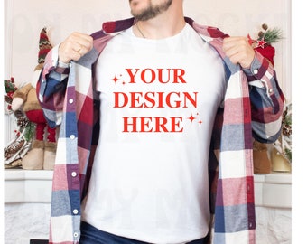 CHRISTMAS MOCKUP MAN, White shirt christmas mockup, Bella Canvas White, Mens mockup, Male model, Holiday mockup, Model mockup, xmas mockup