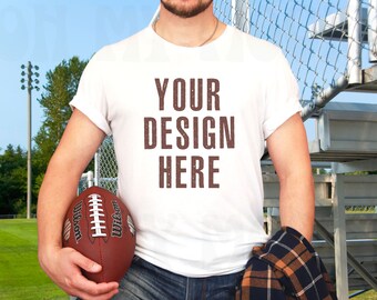 FOOTBALL MOCKUP, Mens shirt mock up, Football mock up, Bella Canvas 3001 white, BC 3001 model, man mockup, rugby shirt mockup, sports mockup