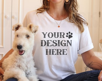 DOG MOM mockup, dog mockup shirt for women, pet mockup shirt, white shirt dog mock up, Dog shirt mockup, bella canvas 3001 white or gildan