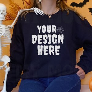 MODEL GILDAN 18000 Halloween Mockups, Halloween Gildan 18000 Black mock up, Halloween Sweatshirt mockup, Halloween model mockup, Fall spooky
