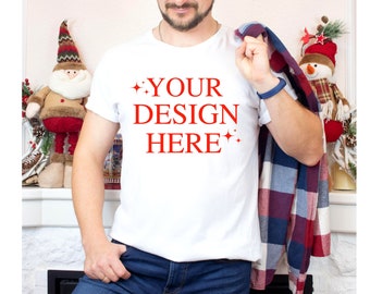 CHRISTMAS MOCKUP MAN, White shirt christmas mockup, Bella Canvas White, Mens mockup, Male model, Holiday mockup, Model mockup, xmas mockup