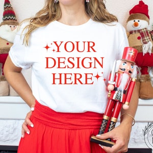 CHRISTMAS MOCKUP SHIRT, Bella canvas tshirt mockup, Bc 3001 white, Holiday mockup, Model mockup, xmas mockup, christmas mockups, tee mock up